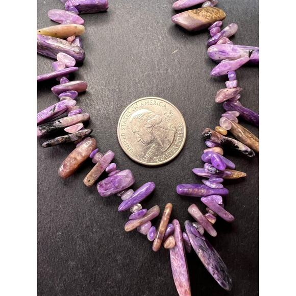 NEW charoite graduated chip beaded 20 inch necklace with stainless steel clasp - Picture 4 of 16